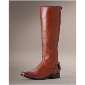 $400 FRYE MELISSA BUTTON BACK ZIP LEATHER BOOTS EXTENDED CALF COGNAC 6 (MG31)
